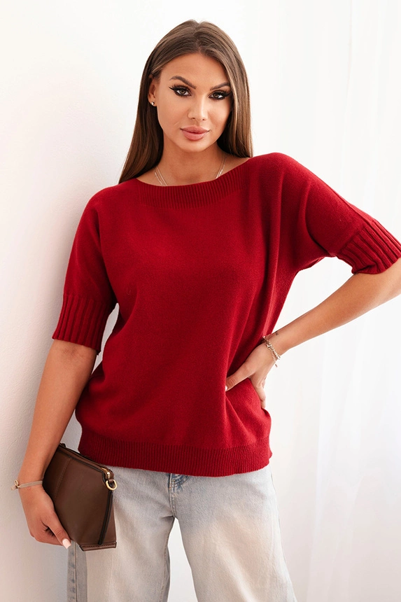Dámsky sveter z viskózy s krátkym rukávom bordový