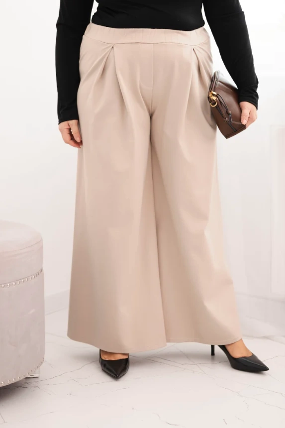 Plus Size women's pants with wide legs and pleats beige