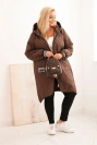 Plus Size women's quilted jacket with a hood and sporty cuffs chocolate