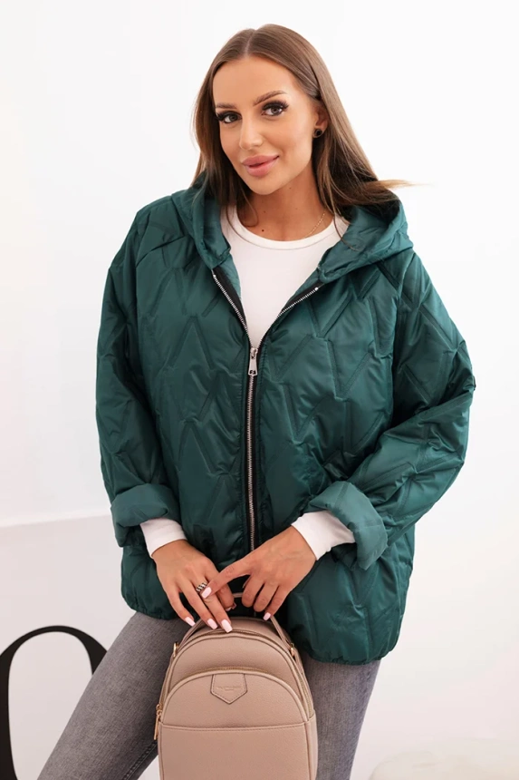 Women's quilted jacket with a hood dark green