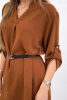 Dress with longer back and belt camel