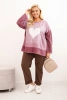 Damen Sweatshirt Plus Size aus Baumwolle mit Herzdruck und Kordeln dunkelrosa