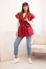 Women's quilted vest with a belt and wide collar burgundy