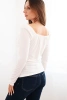 Women's blouse with draped neckline and long sleeves ecru