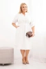 Dámska sukňa z viskózy Plus Size s gombíkmi a viazaním v páse biela