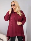 Moteriškas medvilninis Plus Size džemperis su gaubtu ir austu intarpu bordo spalvos
