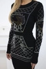 Knitted dress with gold and silver cubic zirconia pattern black