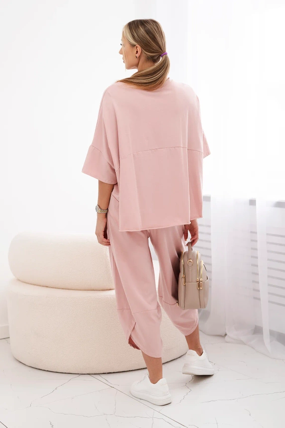 Cotton set blouse + trousers dark powder pink