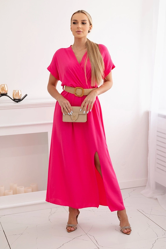 Long dress with a decorative belt pink
