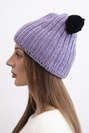 Damen Wintermütze aus Wolle mit Pompon K433 lila