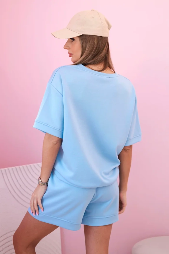 Butterfarbenes Damen-Set mit hoch taillierten Shorts blau