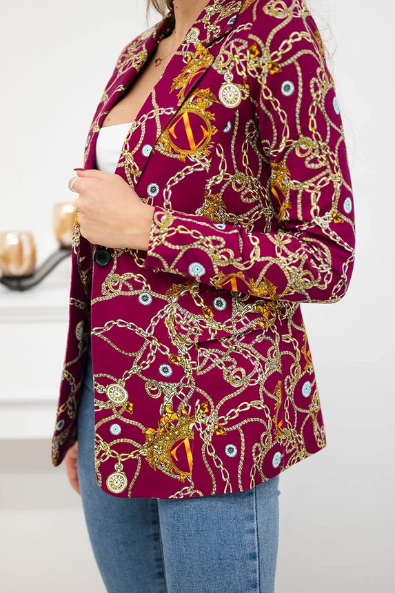 Printed cotton jacket with a button dark purple