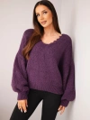 Moteriškas megztinis su vilnos priemaiša laisvas modelis tamsiai violetinė