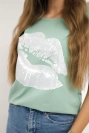 Lippenprint-Bluse dunkelmint