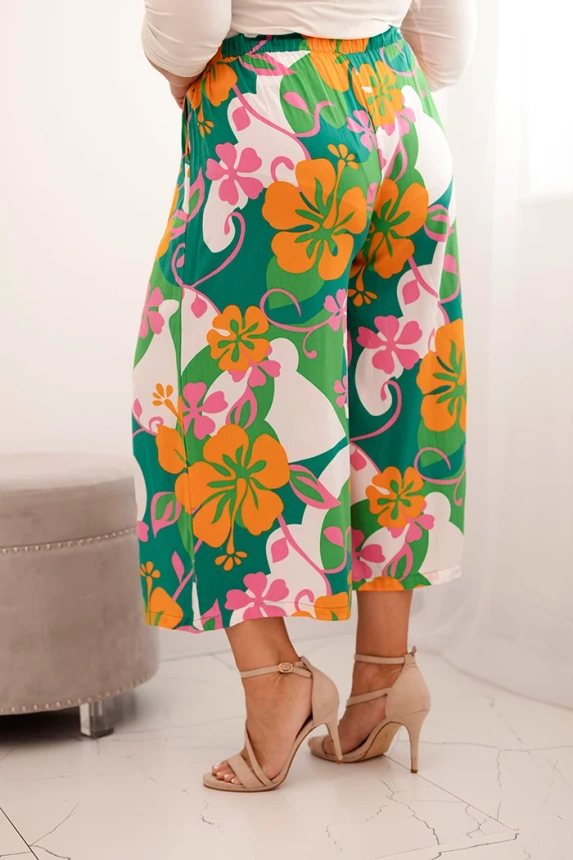 Dámské kalhoty Plus Size z viskózy s květinovým vzorem oranžová