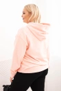 Moteriška plus size medvilninė megztinė su gobtuvu ir kengūros kišene lašišinė