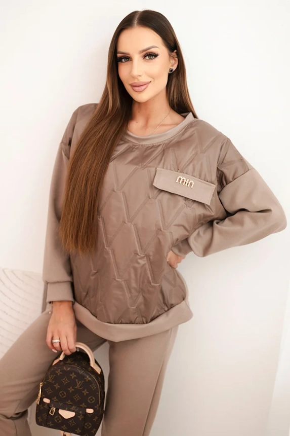 Women's tracksuit set made of viscose with a quilted sweatshirt and pants fango