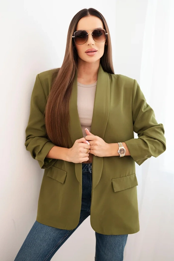 Elegantná bunda s chlopňami olivový