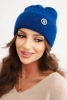 Women's winter fluffy hat with decorative button cornflower blue