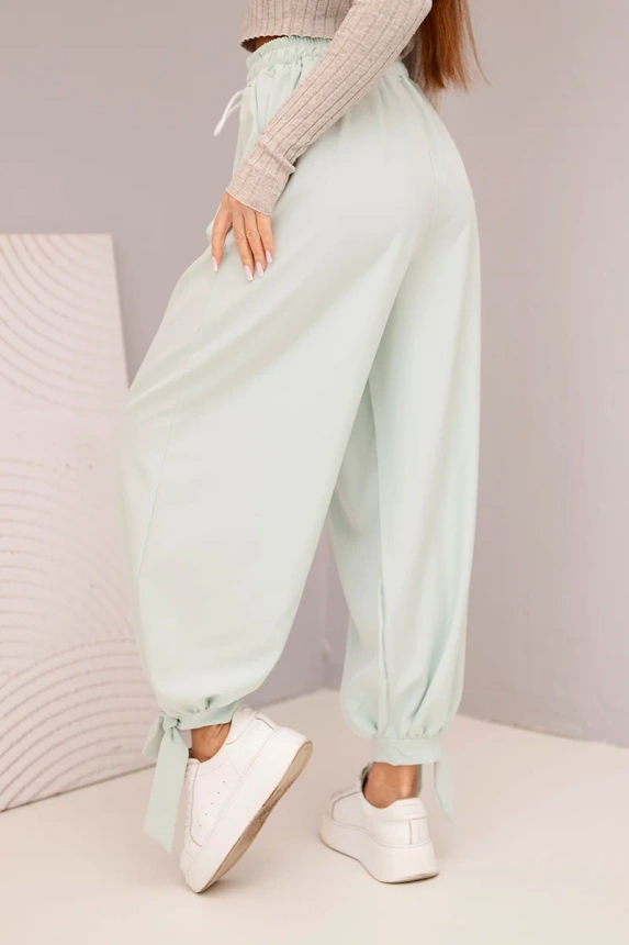 Women's wide-leg pants with a tie at the bottom dark mint