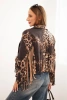 Women's suede jacket with leopard print and fringes black