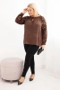 Dámska blúzka Plus Size s čipkovými rukávmi a ozdobným výstrihom hnedá