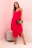 Women's flared dress with spaghetti straps and an asymmetrical hem fuchsia