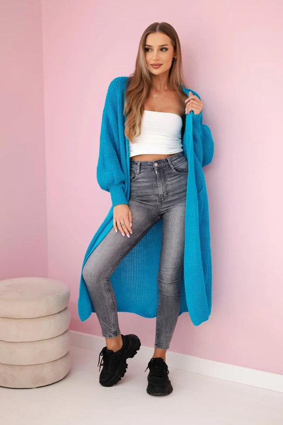 Pullover lange Strickjacke türkis