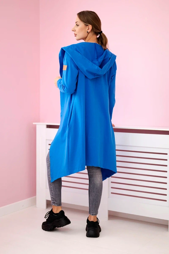 Long cardigan with hood mauve-blue