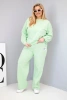 Dámská souprava Plus Size bavlněná s volnou mikinou a kalhotami s širokou nohavicí pistáciová