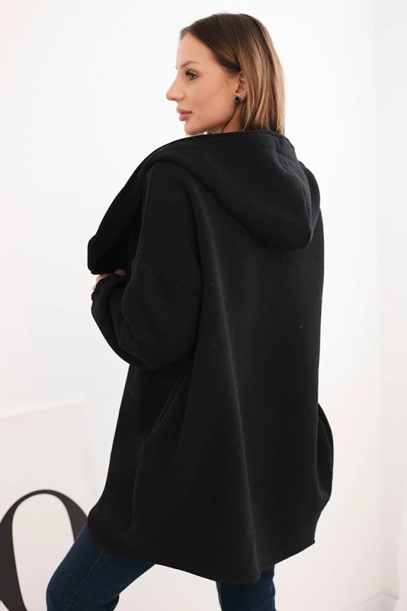 Damenpullover mit Kapuze und asymmetrischem Reißverschluss schwarz