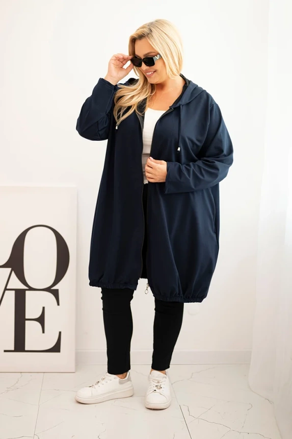 Dámská mikina Plus Size bavlněná s kapucí a zipem granátová