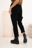 Women's corduroy pants with a belt black