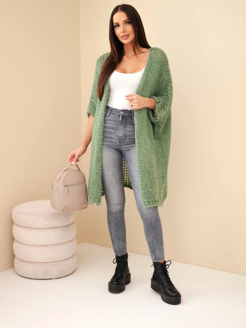 Damen Oversize Pullover mit lockerem Strick ohne Verschluss dunkel minzfarben