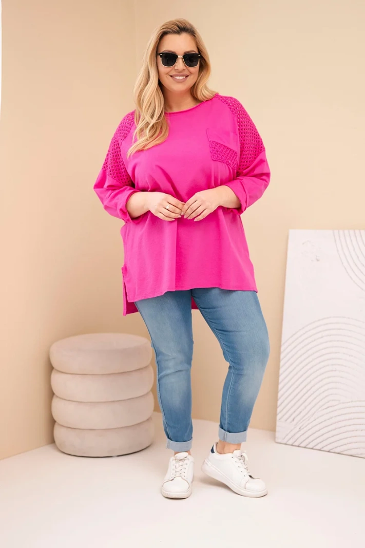 Dámská mikina Plus Size bavlněná s potiskem fuchsie