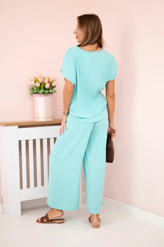 Viscose set pleated blouse + trousers mint