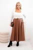 Moteriška Plus Size sijonas iš ekosuede su guma ir raišteliu juosmenyje kamelinė