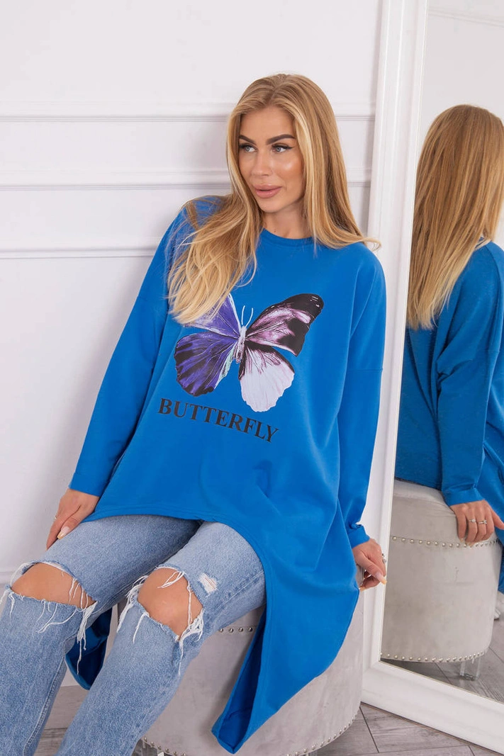 Bluzka z nadrukiem oversize chabrowa