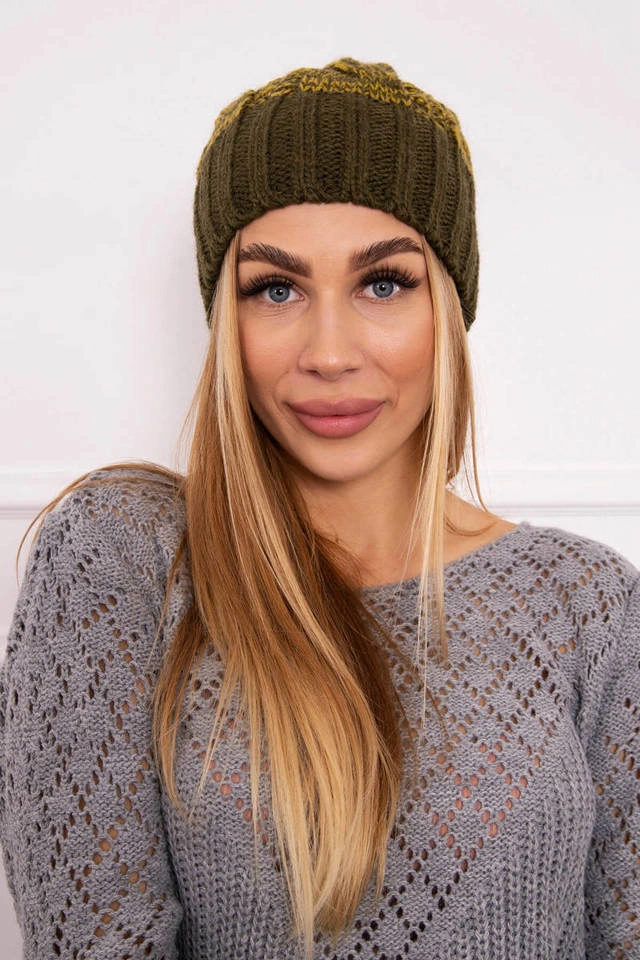 Cap with fleece Paryż K213 khaki + kiwi