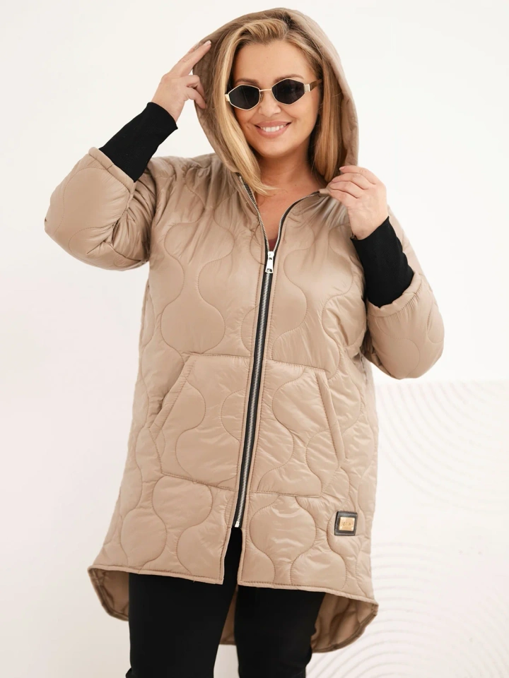 Damen Winterjacke Plus Size gesteppt mit Kapuze hell camel
