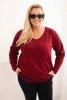 Plus Size women's blouse with a V-neck and long sleeves burgundy