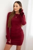 Women's dress with viscose fitted with gathering and flowers on the sleeves burgundy