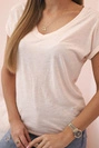 Women's cotton blouse with a V-neck and short sleeves powder pink