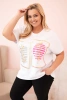 Dámská bavlněná halenka Plus Size s kamínky bílá + růžová