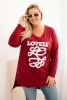 Dámska blúzka Plus Size bavlnená s nápisom a V výstrihom bordová
