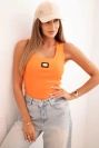 Damenbluse mit Rippstruktur und dekorativem Aufnäher dunkelorange