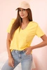 Women's cotton blouse with a V-neck and short sleeves yellow