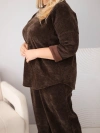 Plus Size women's set made of corduroy viscose with wide pants and a sweatshirt brown