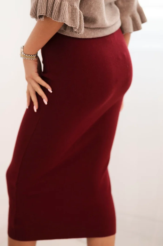 Women's viscose pencil skirt with an elastic waistband burgundy