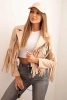 Damenjacke aus Kunstleder mit Fransen im Boho-Stil hell camel